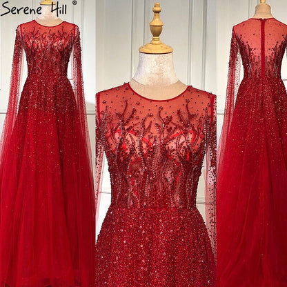 Sliver Arabic Luxury Beading Cape Sleeves A-Line Evening Dresses 2025 O-Neck A-Line Sexy Evening Gowns cerene Hill LA60869 - SERENE HILL