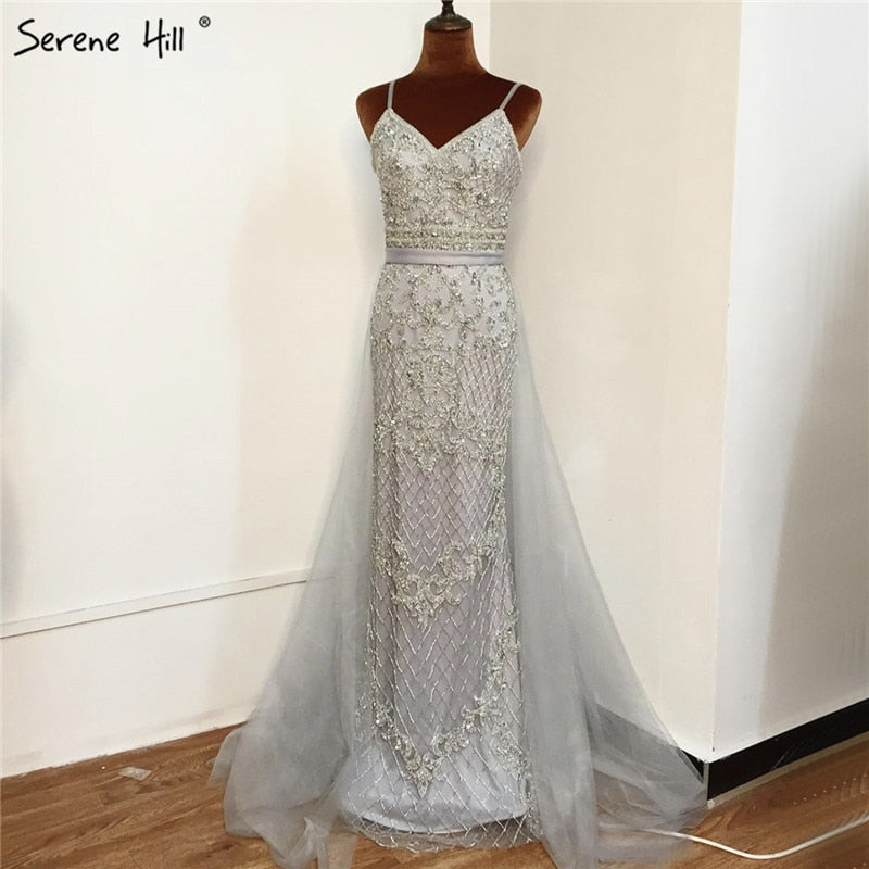 Spaghetti Strap Sexy Nude Silver Mermaid Luxury Beaded Evening Dresses Gowns For Woman 2025Formal Dress Serene Hill LA70370 - SERENE HILL