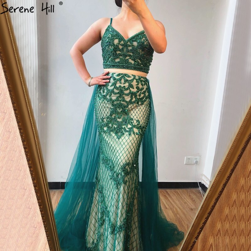 Spaghetti Strap Sexy Nude Silver Mermaid Luxury Beaded Evening Dresses Gowns For Woman 2025Formal Dress Serene Hill LA70370 - SERENE HILL