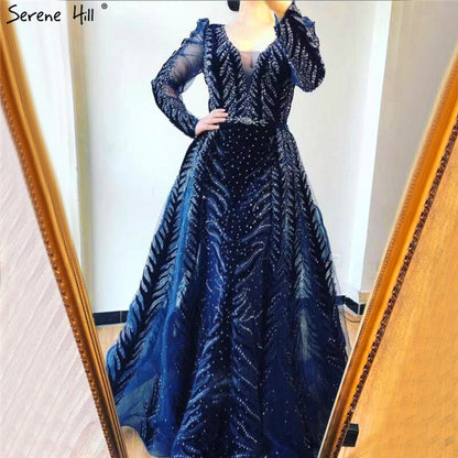 Velvet Wine Red Evening Dresses Long Sleeves Luxury Design Beading Formal Dress 2025 Serene Hill Plus Size LA60903 - SERENE HILL