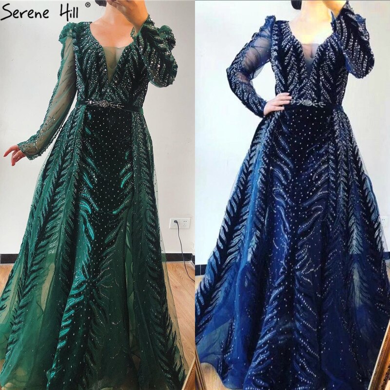 Velvet Wine Red Evening Dresses Long Sleeves Luxury Design Beading Formal Dress 2025 Serene Hill Plus Size LA60903 - SERENE HILL