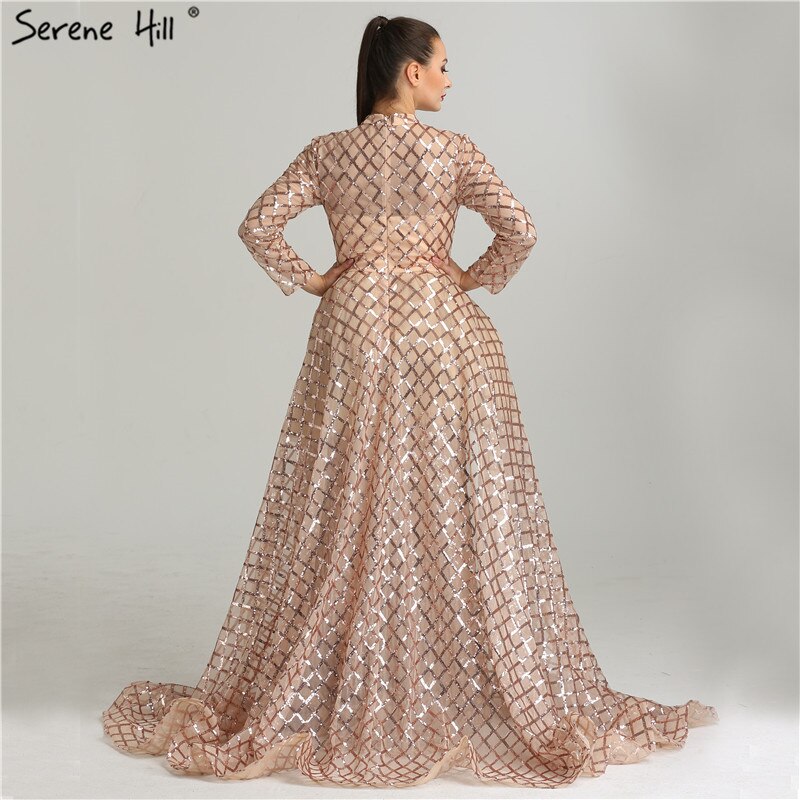 On Sale No Return No Refund Vintage Long Sleeve Luxury Sparkly Evening Dresses 2025 Sequined High Neck Fashion Tulle Evening Gowns Vestidos De Festa LA6414 - SERENE HILL