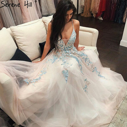 On Sale no return no refundSale White A-Line Sleeveless Sexy Lace Prom Dresses 2025 Tulle Crystal Prom Party Dress Serene Hill LA70475 - SERENE HILL