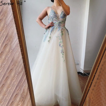 On Sale no return no refundSale White A-Line Sleeveless Sexy Lace Prom Dresses 2025 Tulle Crystal Prom Party Dress Serene Hill LA70475 - SERENE HILL