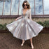 On Sale no return no refundSale White Brown Deep-V Long Sleeves Sexy Cocktail Dresses Glitter A-Line Tea-Length Cocktail Dress 2025 Serene Hill LA70267 - SERENE HILL