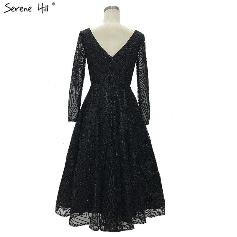 On Sale no return no refundSale White Brown Deep-V Long Sleeves Sexy Cocktail Dresses Glitter A-Line Tea-Length Cocktail Dress 2025 Serene Hill LA70267 - SERENE HILL