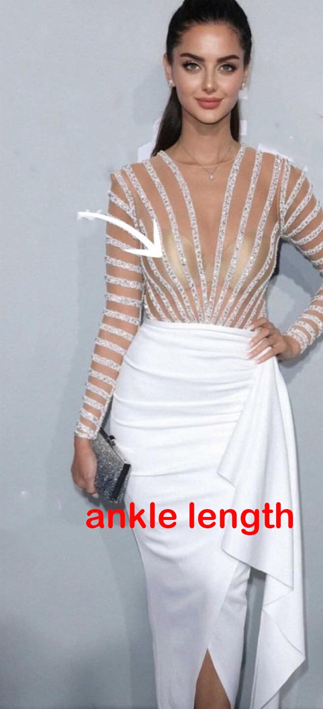 White Long Sleeves Mermaid Split Evening Dresses Design 2025 Beaded Luxury Elegant For Women Party Serene Hill LA71531 - SERENE HILL