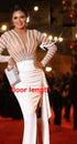 White Long Sleeves Mermaid Split Evening Dresses Design 2025 Beaded Luxury Elegant For Women Party Serene Hill LA71531 - SERENE HILL