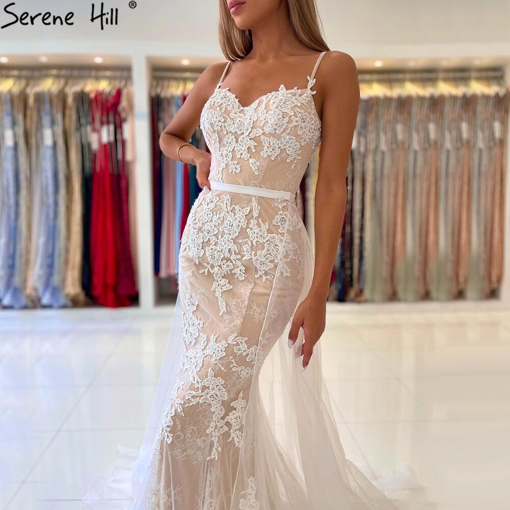 White Nude Spaghetti Strap Evening Dressese Gowns 2025 Mermaid Elegnat Lace For Women Party Serene Hill LA60731A - SERENE HILL