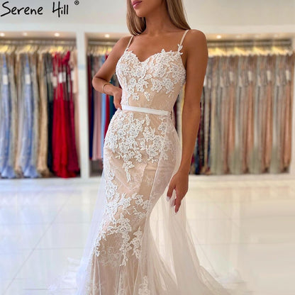 White Nude Spaghetti Strap Evening Dressese Gowns 2025 Mermaid Elegnat Lace For Women Party Serene Hill LA60731A - SERENE HILL