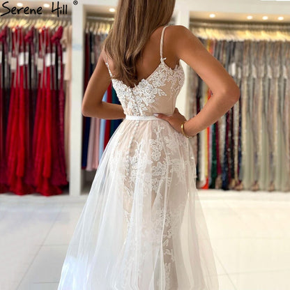 White Nude Spaghetti Strap Evening Dressese Gowns 2025 Mermaid Elegnat Lace For Women Party Serene Hill LA60731A - SERENE HILL