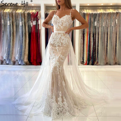White Nude Spaghetti Strap Evening Dressese Gowns 2025 Mermaid Elegnat Lace For Women Party Serene Hill LA60731A - SERENE HILL