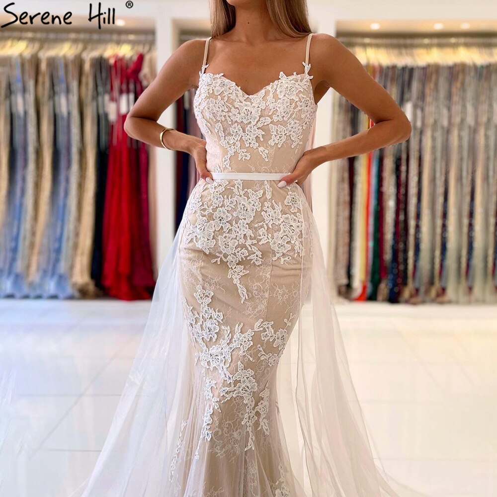 White Nude Spaghetti Strap Evening Dressese Gowns 2025 Mermaid Elegnat Lace For Women Party Serene Hill LA60731A - SERENE HILL