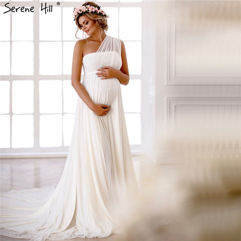 White Off Shoulder Chiffon Sexy Wedding Dresses Pregnant Photography Simple Bridal Gowns 2025 Serene Hill HA2216 Custom Made - SERENE HILL