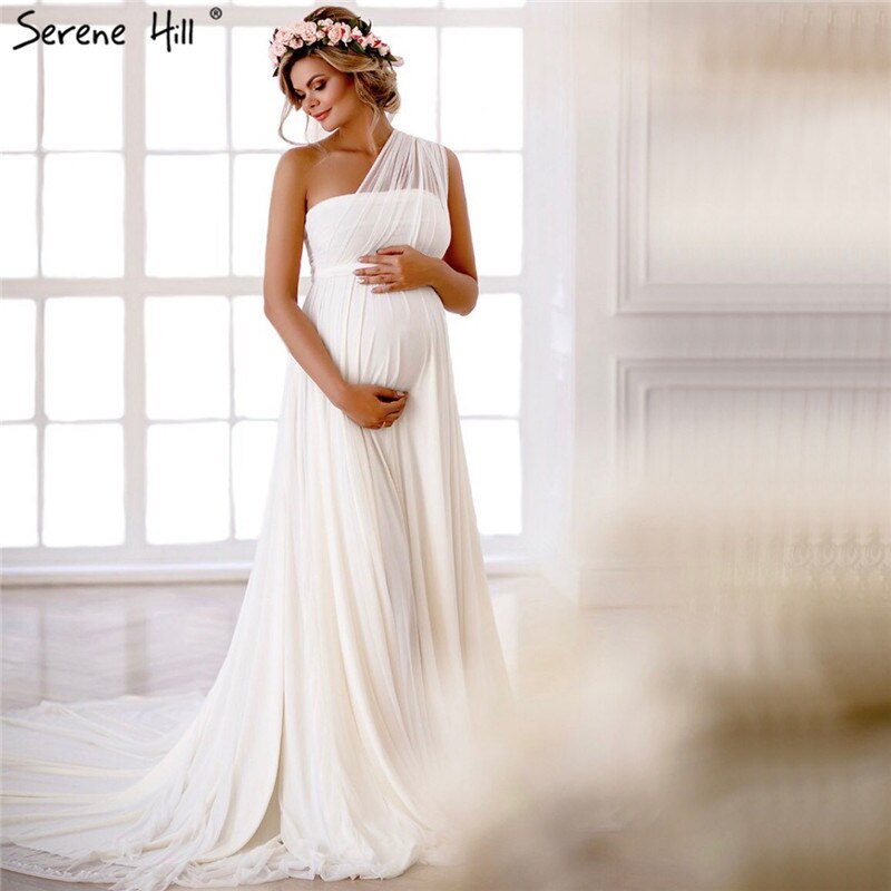 White Off Shoulder Chiffon Sexy Wedding Dresses Pregnant Photography Simple Bridal Gowns 2025 Serene Hill HA2216 Custom Made - SERENE HILL