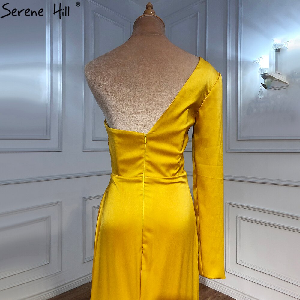 White One Shoulder Long Sleeves Evening Dress 2025 Satin Mermaid Simple Sexy Formal Dress Serene Hill LA70327 - SERENE HILL