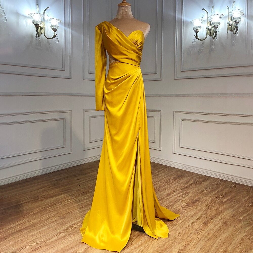 White One Shoulder Long Sleeves Evening Dress 2025 Satin Mermaid Simple Sexy Formal Dress Serene Hill LA70327 - SERENE HILL