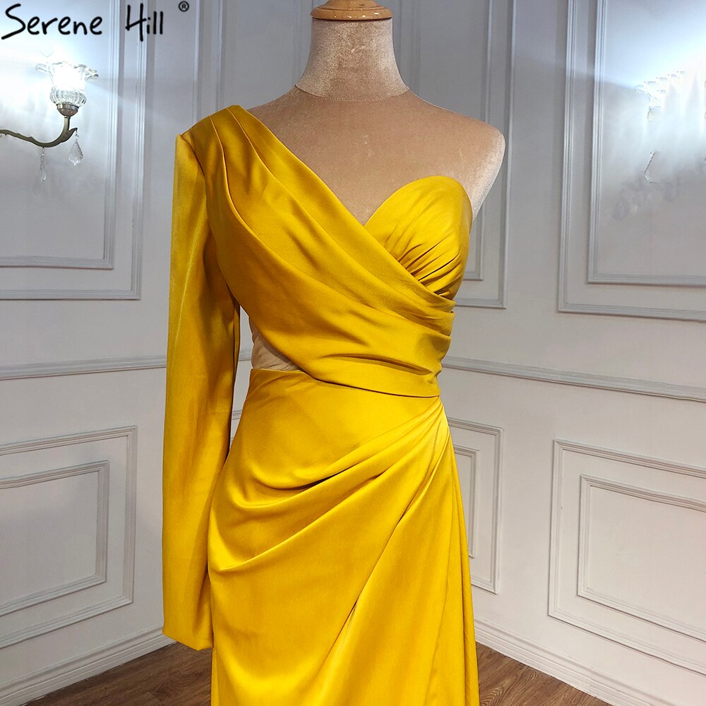 White One Shoulder Long Sleeves Evening Dress 2025 Satin Mermaid Simple Sexy Formal Dress Serene Hill LA70327 - SERENE HILL