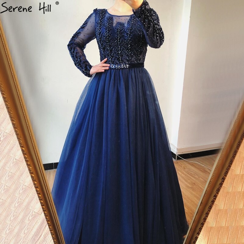Wine Red A-Line Tulle Design Evening Dresses Long Sleeves Crystal Luxury Formal Dress Serene Hill 2025 LA70280 - SERENE HILL