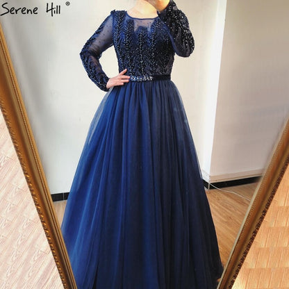 Wine Red A-Line Tulle Design Evening Dresses Long Sleeves Crystal Luxury Formal Dress Serene Hill 2025 LA70280 - SERENE HILL