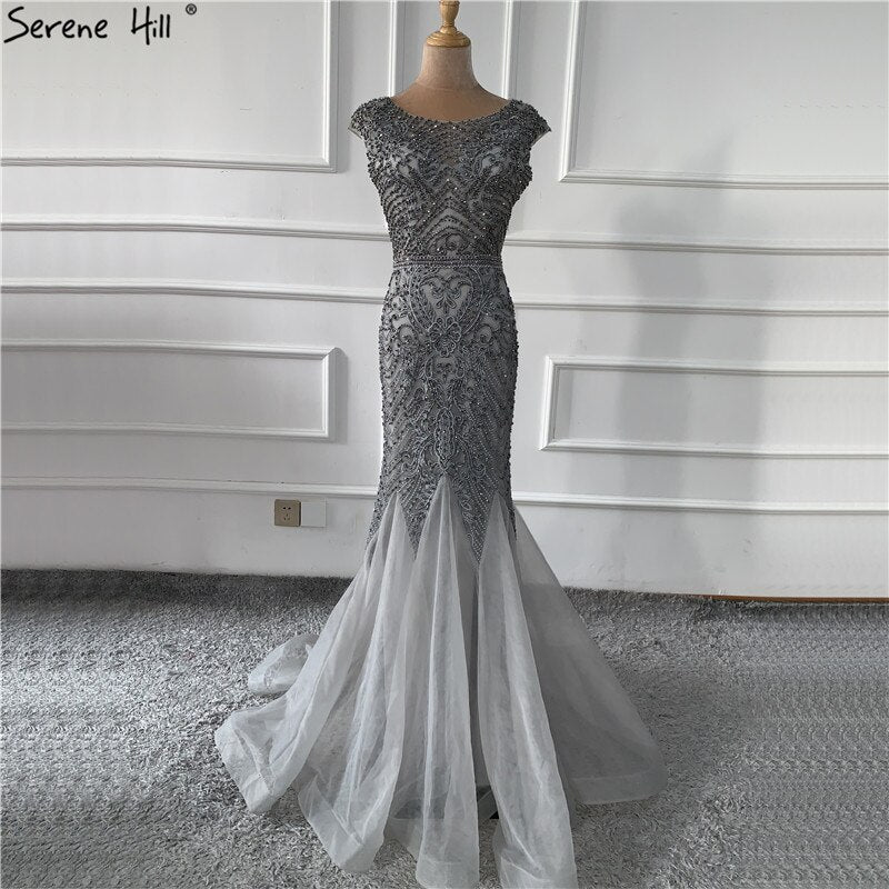 Wine Red Dubai Crystal O-Neck Evening Dresses Mermaid Sleeveless Luxury Formal Dress Real Photo LA60980 - SERENE HILL