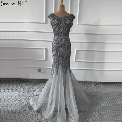Wine Red Dubai Crystal O-Neck Evening Dresses Mermaid Sleeveless Luxury Formal Dress Real Photo LA60980 - SERENE HILL