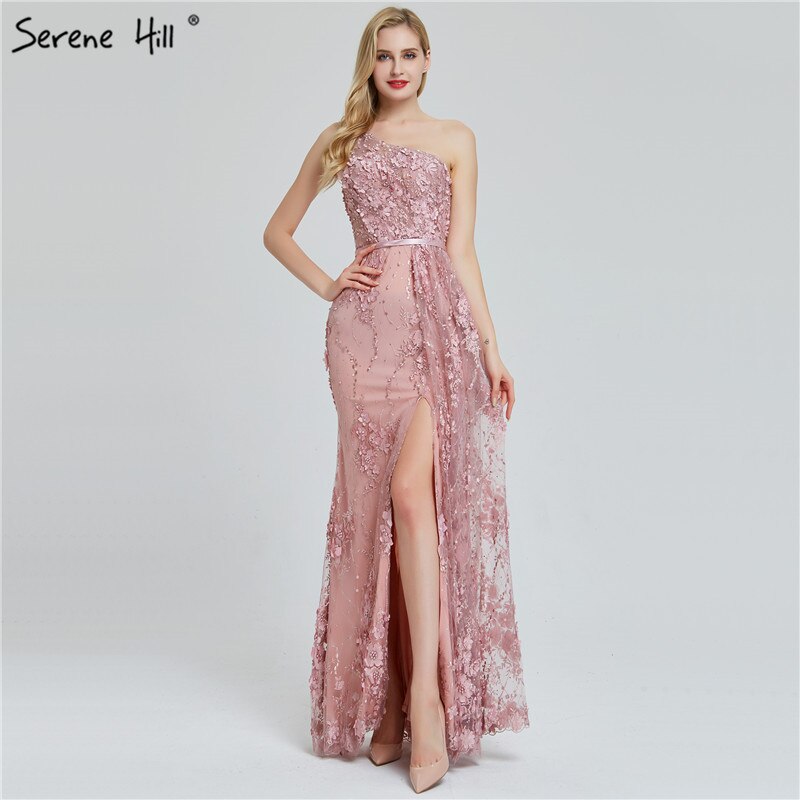 Wine Red Handmade Flowers Pearls Evening Dresses One-Shoulder Sexy Luxury Evening Gowns 2025 Serene Hill LA60901 - SERENE HILL