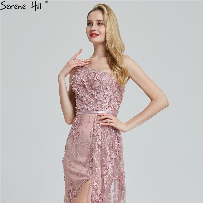 Wine Red Handmade Flowers Pearls Evening Dresses One-Shoulder Sexy Luxury Evening Gowns 2025 Serene Hill LA60901 - SERENE HILL