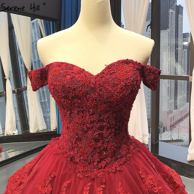 Wine Red Luxury Lace Tiered Sexy Wedding Dress Sleeveless Beading Bridal Gowns 2025 Real Picture HM66786 Custom Made - SERENE HILL