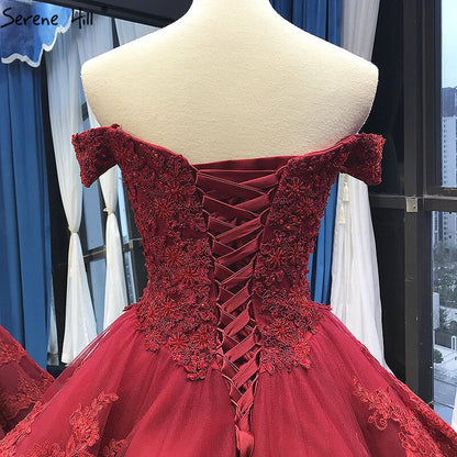 Wine Red Luxury Lace Tiered Sexy Wedding Dress Sleeveless Beading Bridal Gowns 2025 Real Picture HM66786 Custom Made - SERENE HILL