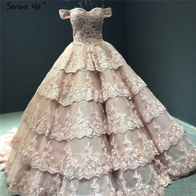 Wine Red Luxury Lace Tiered Sexy Wedding Dress Sleeveless Beading Bridal Gowns 2025 Real Picture HM66786 Custom Made - SERENE HILL