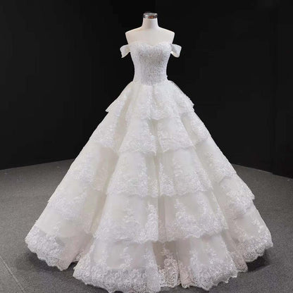 Wine Red Luxury Lace Tiered Sexy Wedding Dress Sleeveless Beading Bridal Gowns 2025 Real Picture HM66786 Custom Made - SERENE HILL