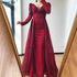 Wine Red Mermaid V-Neck Dubai Evening Dresses 2021 Luxury Long Sleeves Beading Crystal Formal Dress Serene Hill LA70537 - SERENE HILL