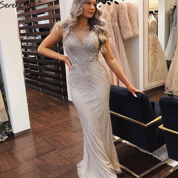 Wine Red O-Neck Luxury Sleeveless Evening Dresses 2025 Dubai Mermaid Diamond Beading Formal Dress Serene Hill LA70415