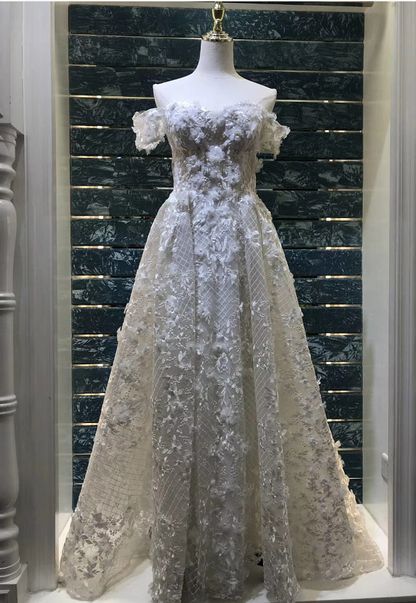 On Sale no return no refundSale Handmade Flowers Pearls Evening Dresses A-Line Off Shoulder LA6627 - SERENE HILL