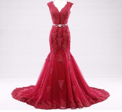 Photography Mermaid Wedding Dress Deep-V Beading Crystal Bridal Gowns HM66259 - SERENE  HILL