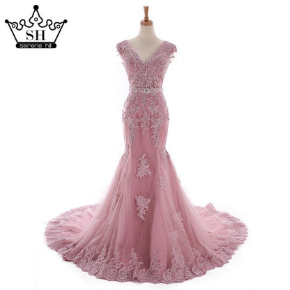 Photography Mermaid Wedding Dress Deep-V Beading Crystal Bridal Gowns HM66259 - SERENE HILL