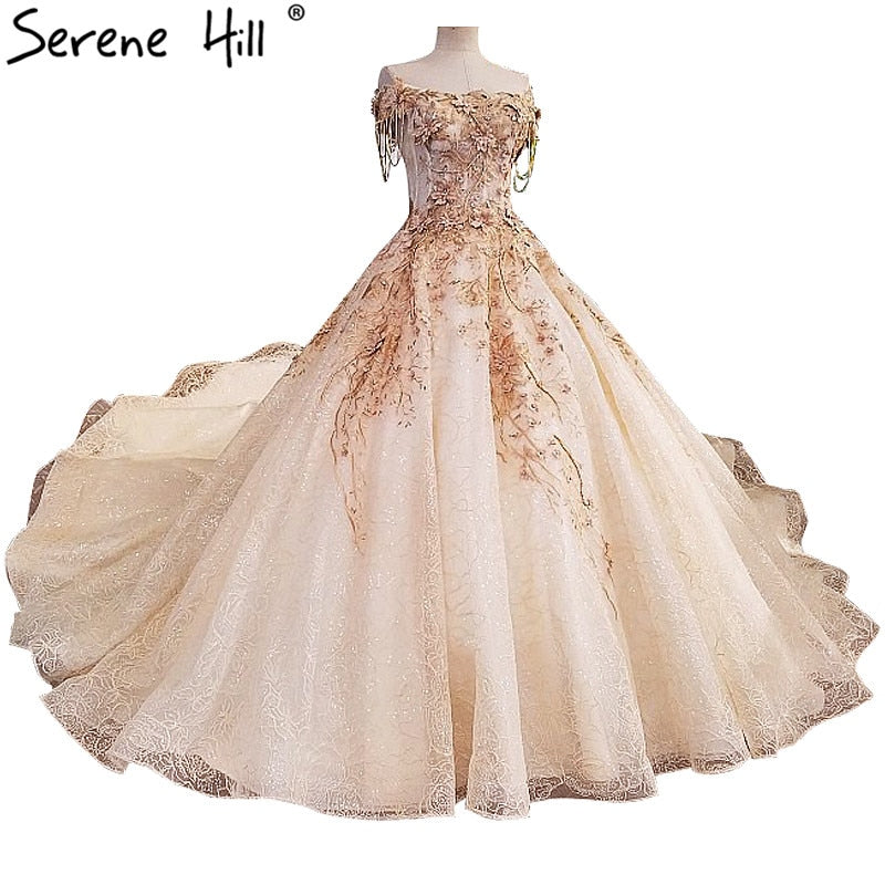 Wedding Gown Designs Flowers Pearls Luxury Sleeveless Sexy Bridal Dress - SERENE HILL