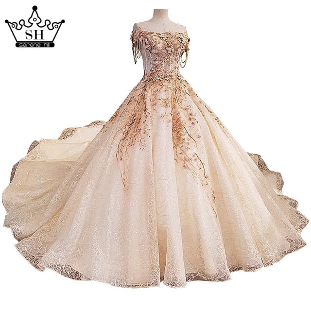 Wedding Gown Designs Flowers Pearls Luxury Sleeveless Sexy Bridal Dress - SERENE HILL