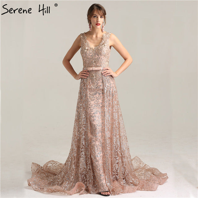 On Sale  no return no refundSale Deep-V Sleeveless Gliter Vintage Sexy Evening Dresses Mermaid Fashion Elegant With Removrable Train Evening Gown LA6235 - SERENE  HILL