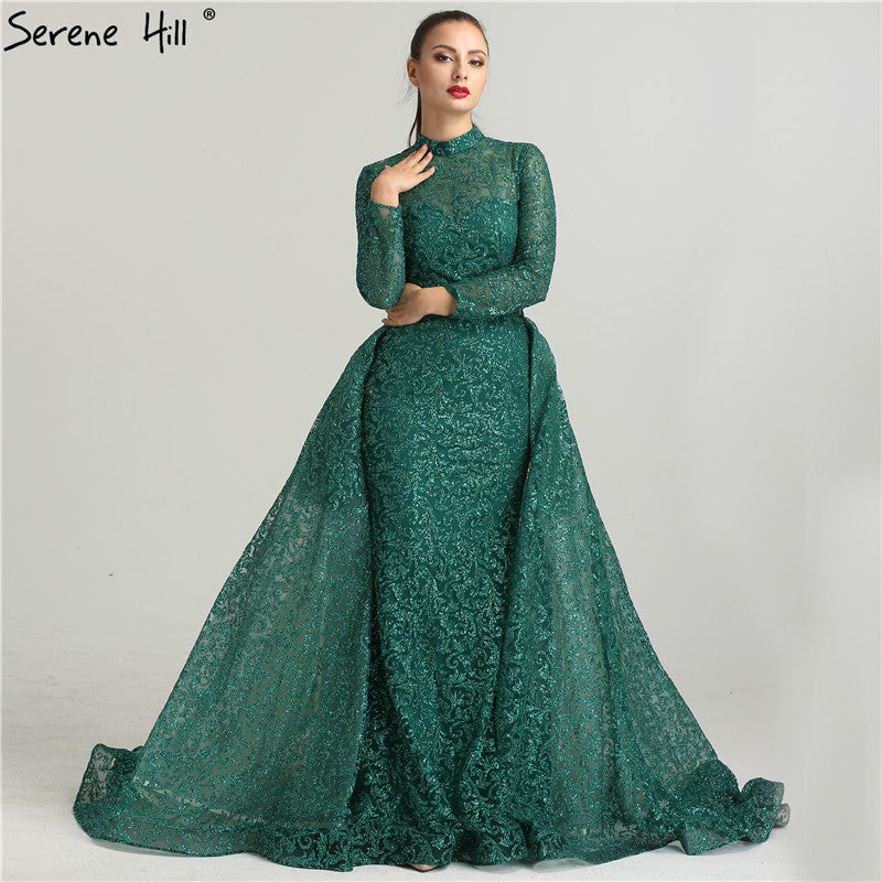 Fashion Wine Red Evening Dress Long Sleeves Gliter with train LA6326 - SERENE  HILL