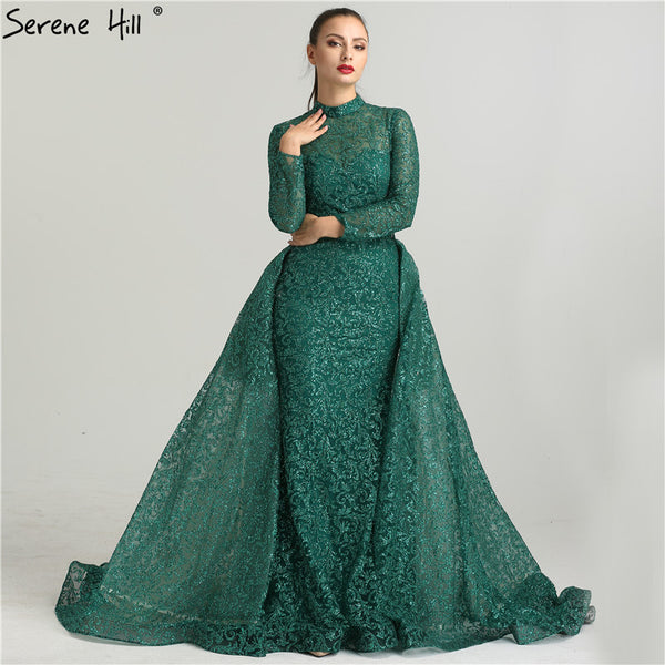 Fashion Wine Red Evening Dress Long Sleeves Gliter with train LA6326 - SERENE  HILL