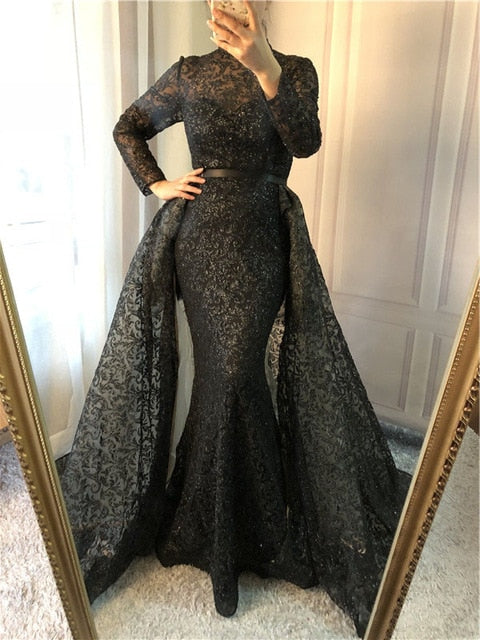 Fashion Wine Red Evening Dress Long Sleeves Gliter with train LA6326 - SERENE  HILL