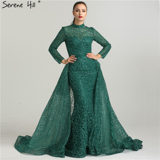 Fashion Wine Red Evening Dress Long Sleeves Gliter with train LA6326 - SERENE  HILL