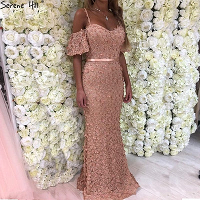 On Sale no return no refundSexy Short Sleeves Mermaid Evening Dresses 2025 Embroidery Pearls Fashion Evening Gowns Serene Hill LA6519 - SERENE  HILL