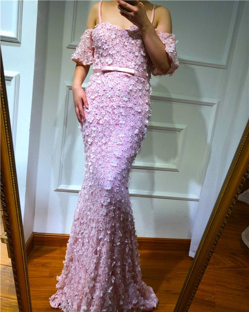 On Sale no return no refundSexy Short Sleeves Mermaid Evening Dresses 2025 Embroidery Pearls Fashion Evening Gowns Serene Hill LA6519 - SERENE  HILL
