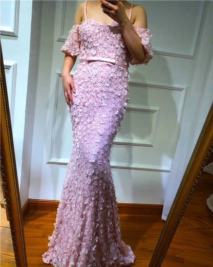 On Sale no return no refundSexy Short Sleeves Mermaid Evening Dresses 2025 Embroidery Pearls Fashion Evening Gowns Serene Hill LA6519 - SERENE HILL