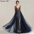 Hard Beading Navy Blue With Train Evening Dress Long Diamond Crystal Tulle Formal Evening Dress 2025 Serene Hill LA6185 - SERENE HILL