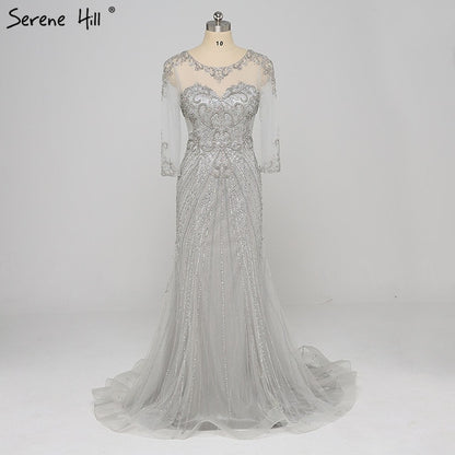 Sale Beading Sequined Tulle Evening Dress Transparent Long Sleeves Mermaid Evening Gown LA6395 - SERENE HILL