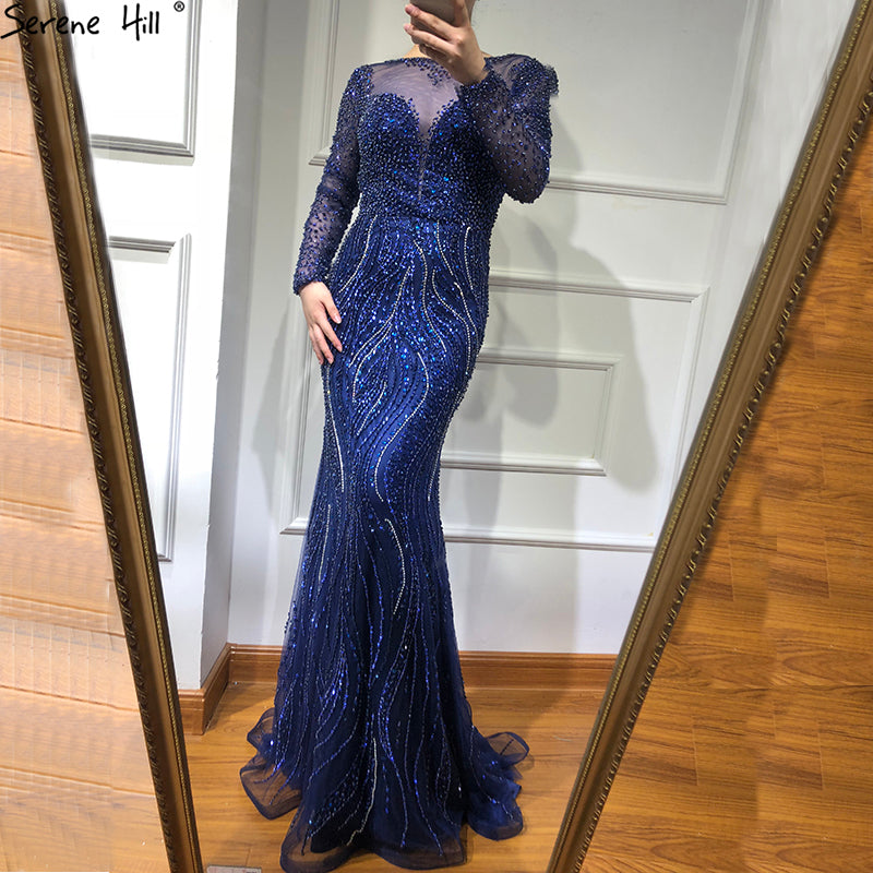 Mermaid Formal Evening Dresses Long Sleeves Beading Evening Gowns LA6506 - SERENE  HILL